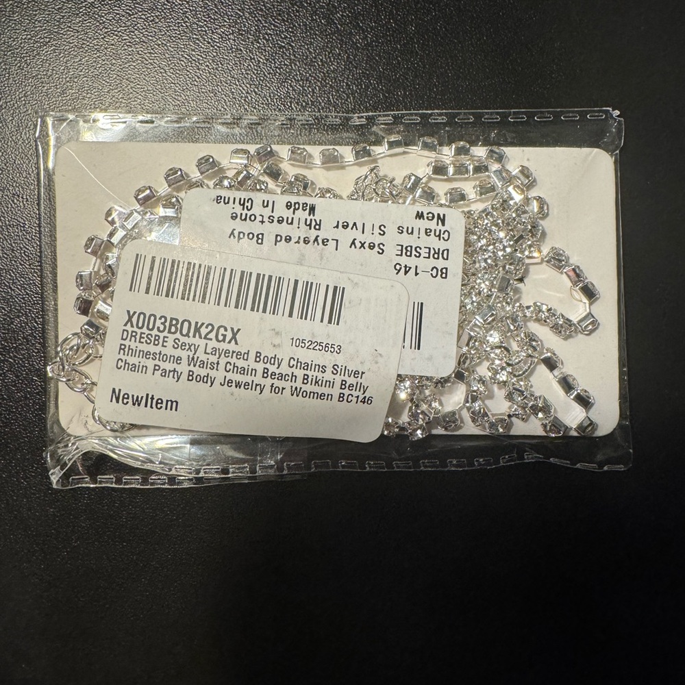 Silver Layered Belly Chain with Rhinestones - Picture 3 of 3